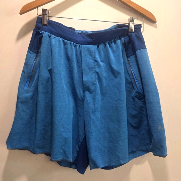 LULULEMON Blue Athletic Shorts Zip Pockets Size M - Picture 1 of 7